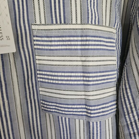 EVALESS Womens L Striped V-Neck Button-Down Blouse Preppy Sophisticated Workwear - Picture 8 of 11